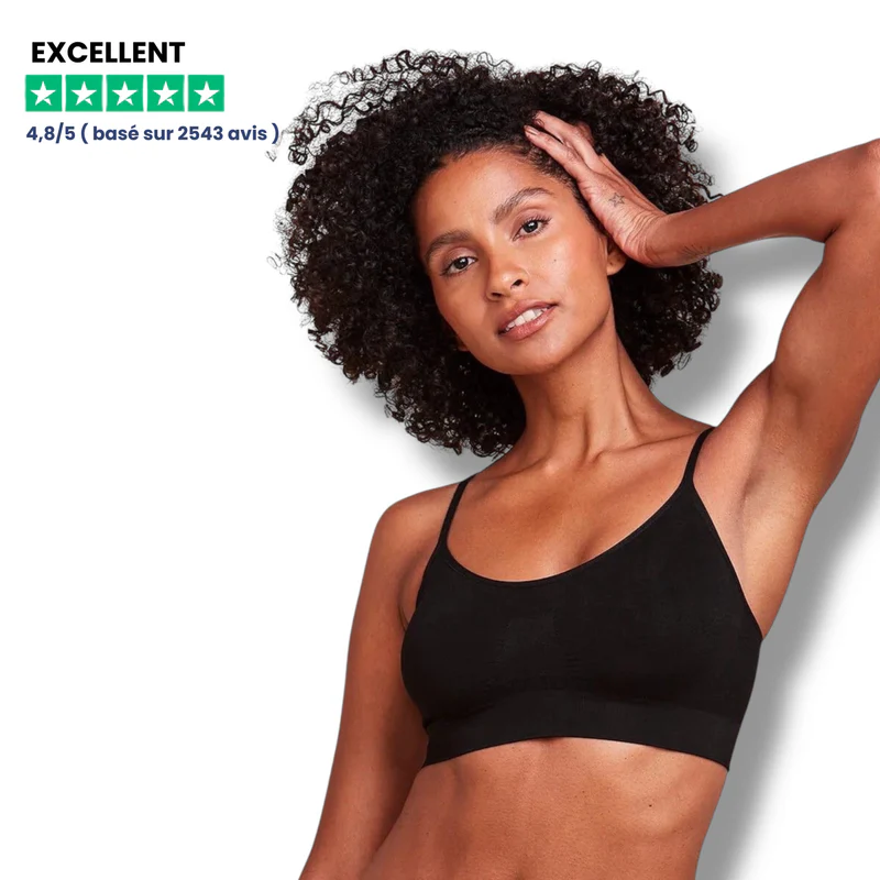 Model wearing a black bra