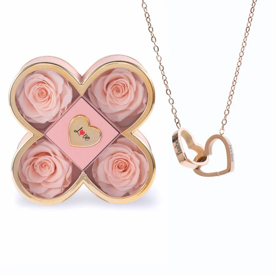 Thumbnail - Light Pink roses with Rose Gold necklace