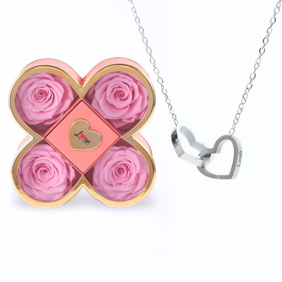 Thumbnail - Pink roses with Silver necklace