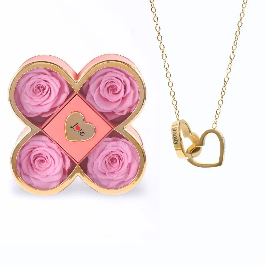 Thumbnail - Light Pink roses with Gold necklace