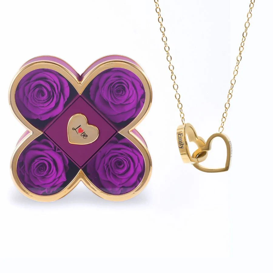 Thumbnail - Purple roses with Gold necklace