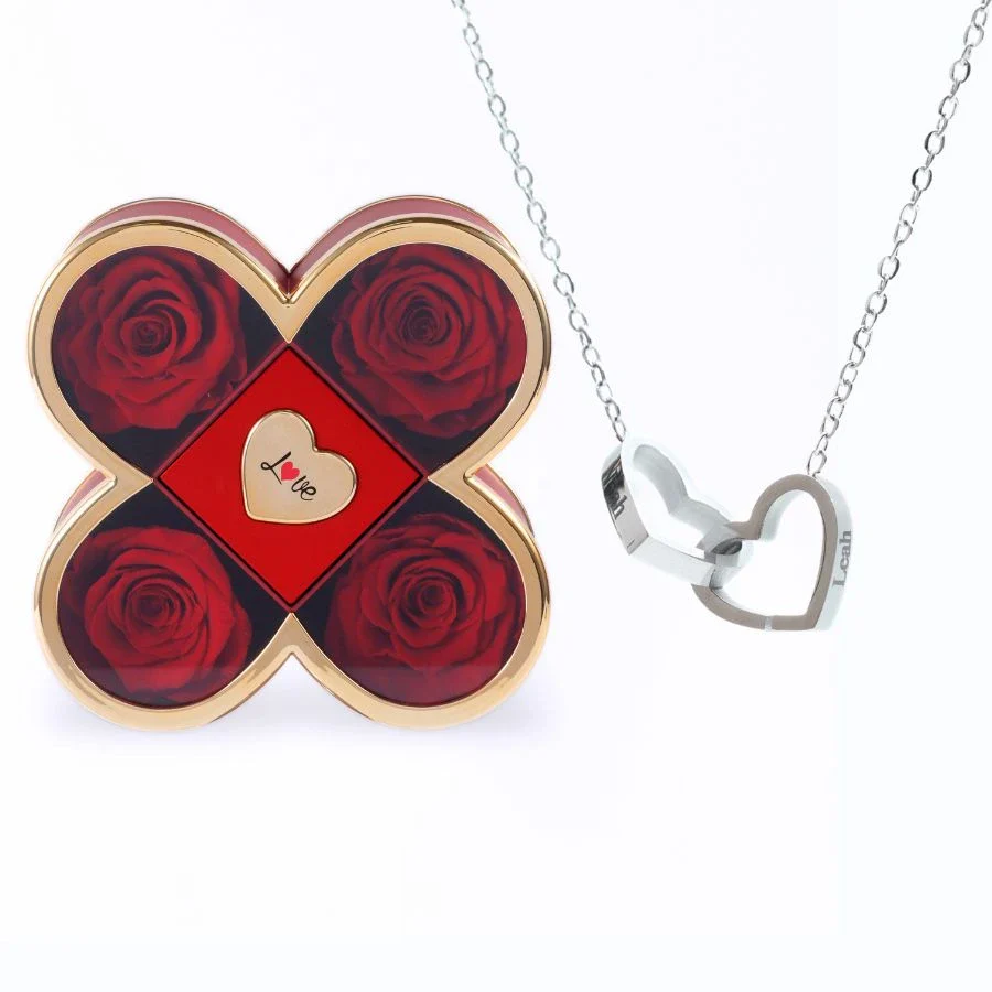 Thumbnail - Red roses with Silver necklace