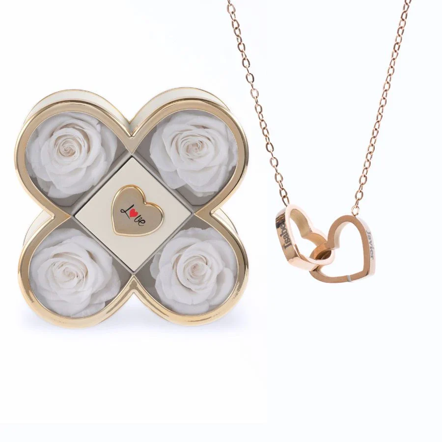 Thumbnail - White roses with Rose Gold necklace