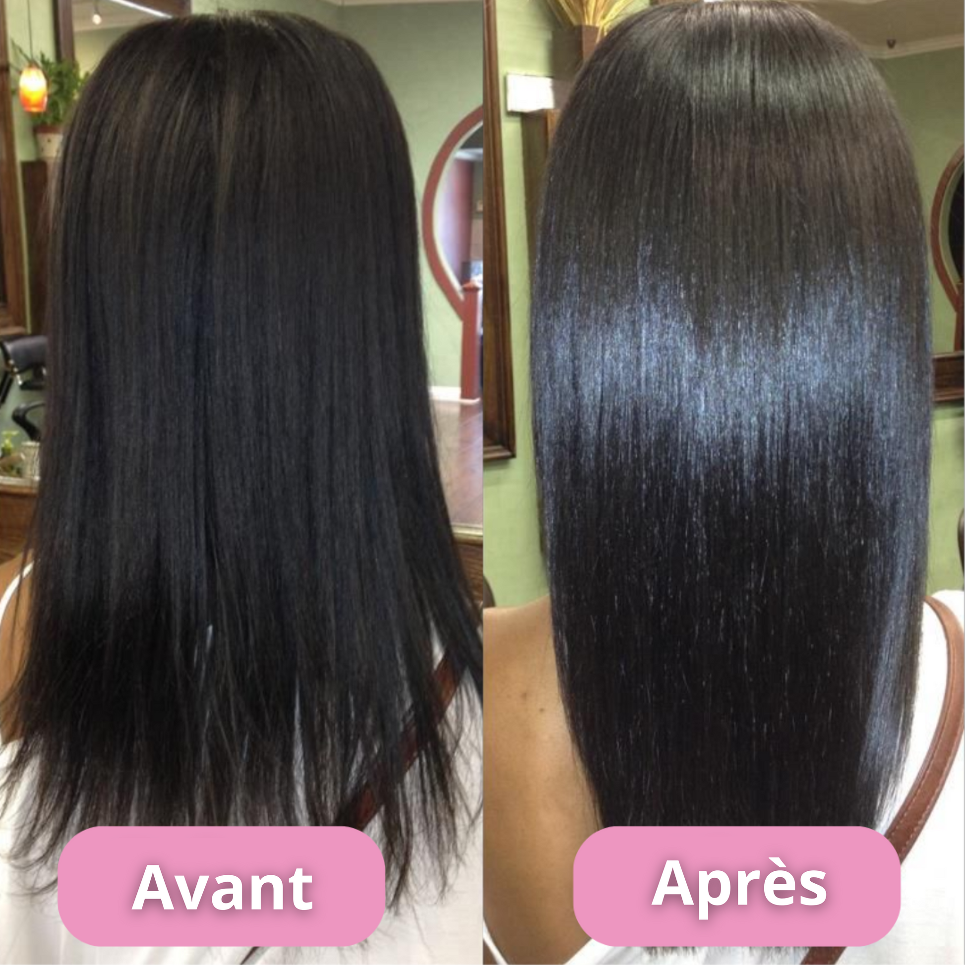 Avant et après utilisation du Luna Coupe-Fourches Pro - cheveux noirs